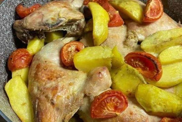 Secondo di cosce di pollo e verdure