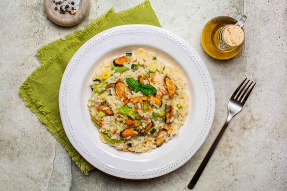 Pasta cozze e fiori di zucca