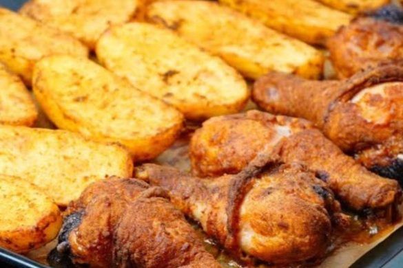 Patate e fusi di pollo al forno