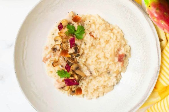 Risotto con fichi d'india, fagioli e funghi