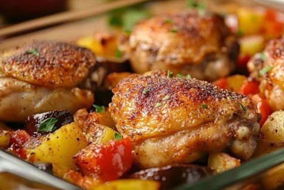 Appetitose cosce di pollo con verdure